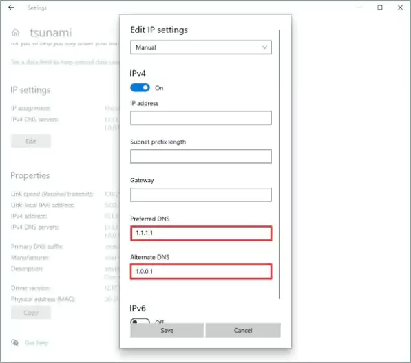 منوی Edit IP settings