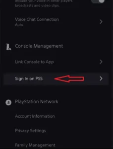 روی گزینه Sign In on PS5 کلیک کنید.