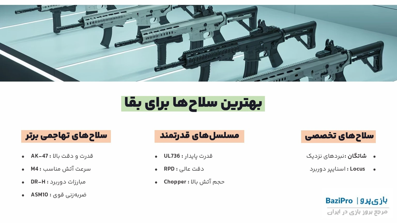 بهترین سلاح‌ها و استفاده از آنها برای بقا در بتل رویال