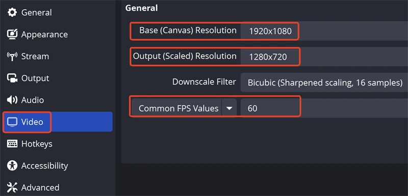 تنظیم رزولوشن/فریم و تنظیم بیتریت
